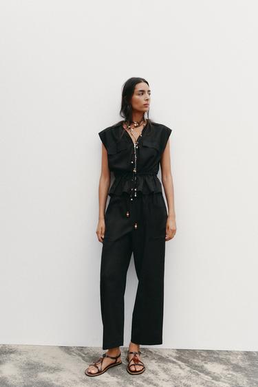 Zara Топ в стиле сафари с поясом из льна