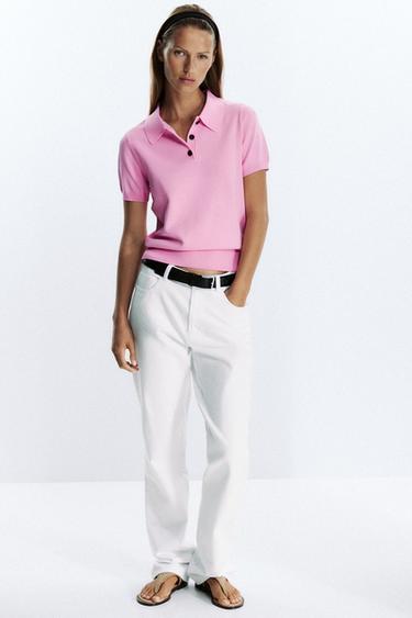 Zara Трикотажный топ-поло с короткими рукавами