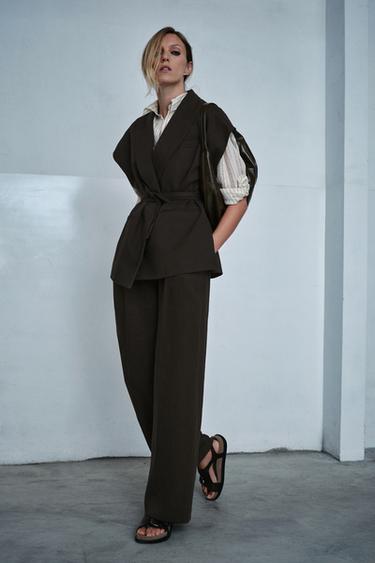 Zara Брюки из смесового льна с защипами — ZW COLLECTION