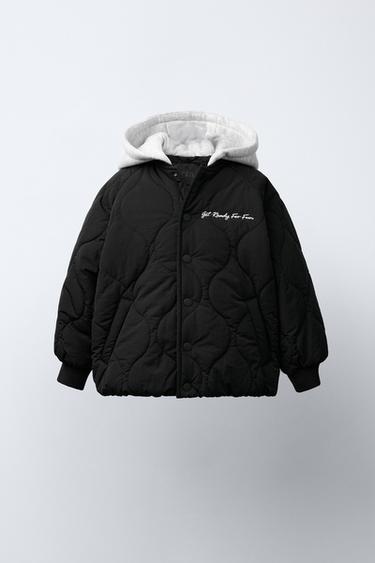 Zara Стеганый бомбер с капюшоном WATER REPELLENT