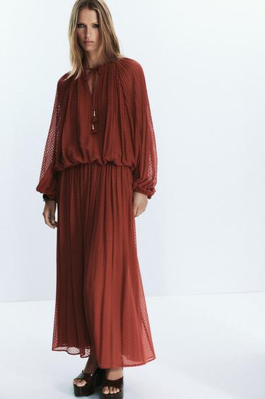 Zara Плиссированная юбка миди с ремнем