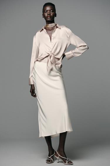 Zara Атласная рубашка с узлом купить с доставкой.