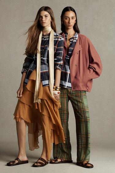 Zara Рубашка в клетку с карманами — ZW COLLECTION