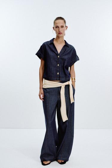 Zara Джинсовая рубашка Z1975 с короткими рукавами