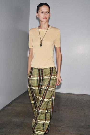 Zara Трикотажный топ из льна с короткими рукавами