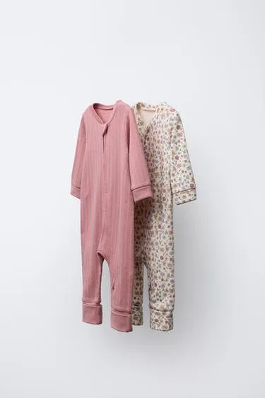 TWO-PACK OF FLORAL CONVERTIBLE FOOTED SLEEPSUITS