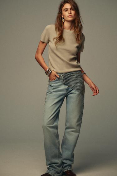 Zara Однотонный топ с короткими рукавами