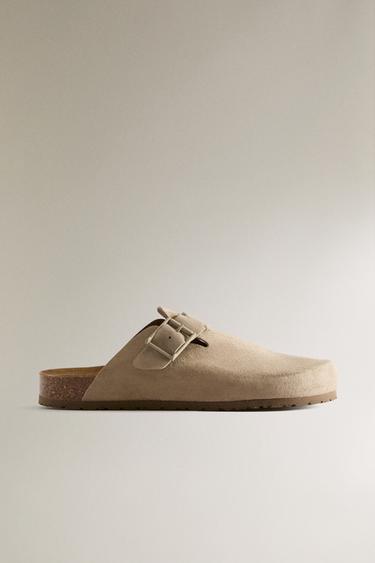 Zara Клоги из кожи с пряжкой и деталями стежки