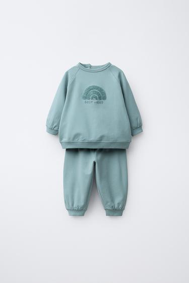 Zara Комплект из толстовки и брюк-джоггеров с махровой вышивкой