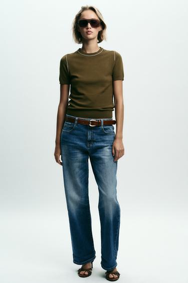 Zara Трикотажный топ с короткими рукавами и отделкой