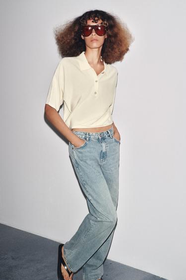 Zara Трикотажный топ-поло с короткими рукавами