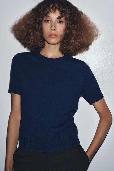 Zara Топ из 100% шерсти с короткими рукавами