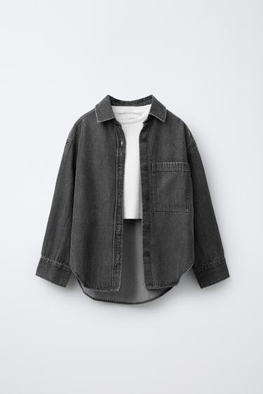 Zara Комплект: джинсовая рубашка и футболка в рубчик