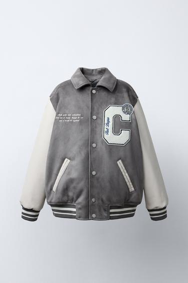 Zara Комбинированный бомбер из искусственной замши