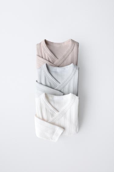 Zara 0-6 месяцев/набор из трех боди с длинными рукавами и вырезом кимоно