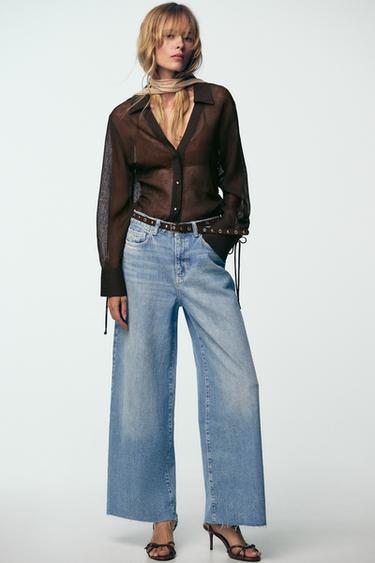 Zara Джинсы Z1975 WIDE LEG CROPPED с высокой посадкой и поясом