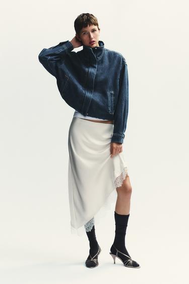 Zara Атласная юбка с кружевом