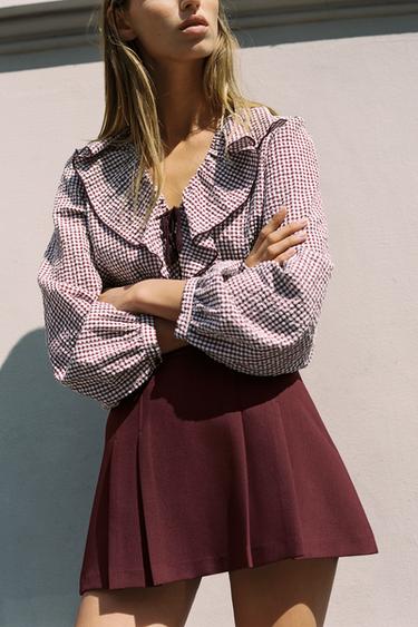 Zara Блуза в клетку виши с воланами