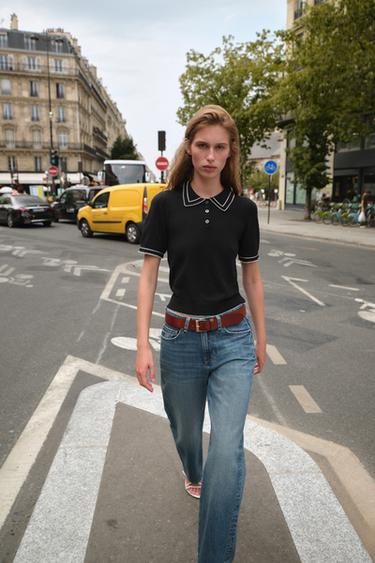 Zara Трикотажный топ поло с контрастной отделочной строчкой