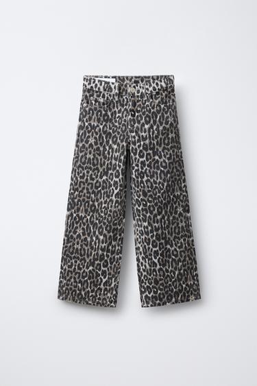 Zara Джинсовые брюки WIDE LEG с анималистическим принтом