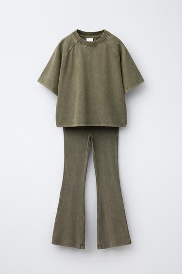 Zara Комплект из футболки HEAVY WEIGHT и легинсов GLARE RIB с эффектом потертости