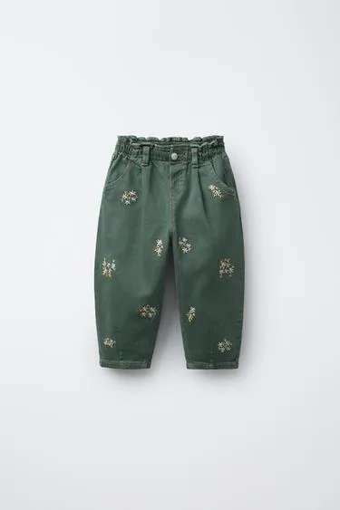 Брюки BAGGY из саржи с вышивкой в виде цветов