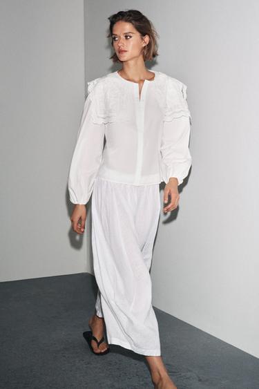 Zara Рубашка из поплина с вышитым воротником — ZW COLLECTION