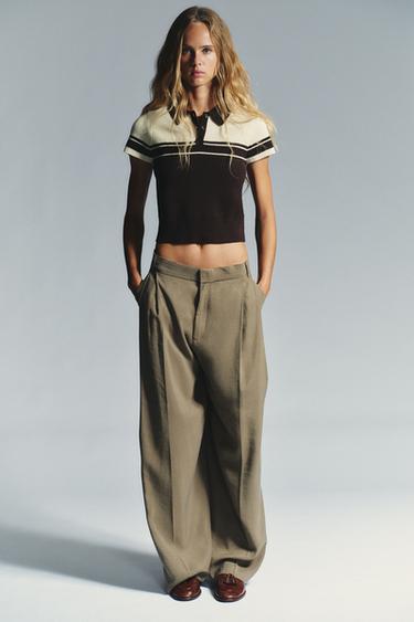 Zara Трикотажный топ-поло в рубчик