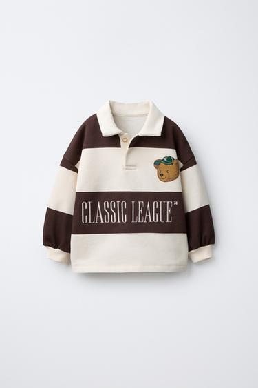 Zara Поло в полоску с вышивкой мишки