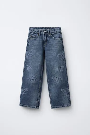 Джинсы WIDE LEG с бабочками