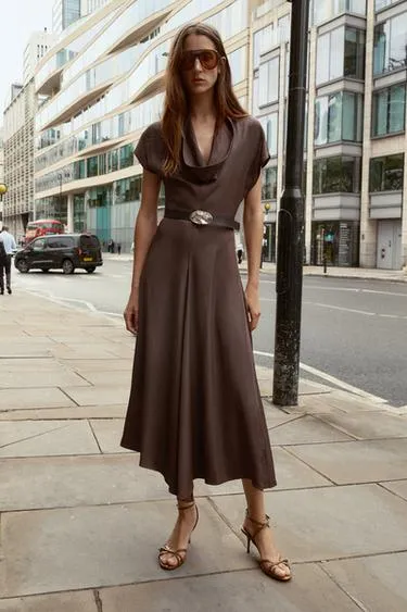 COWL NECK MIDI DRESS WITH BELT