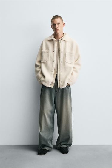 Zara Куртка-рубашка с эффектом искусственной овчины и карманами