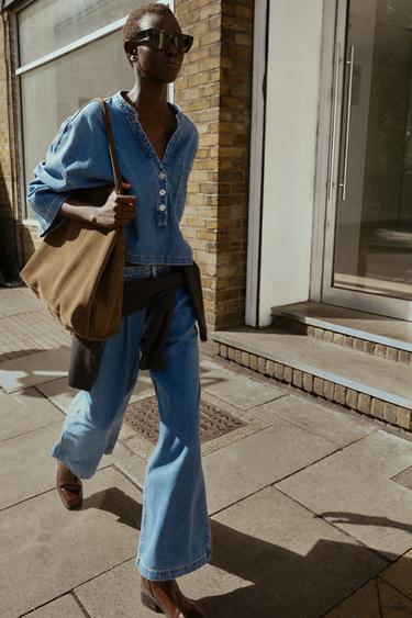 Zara Джинсовая рубашка с воротником мао