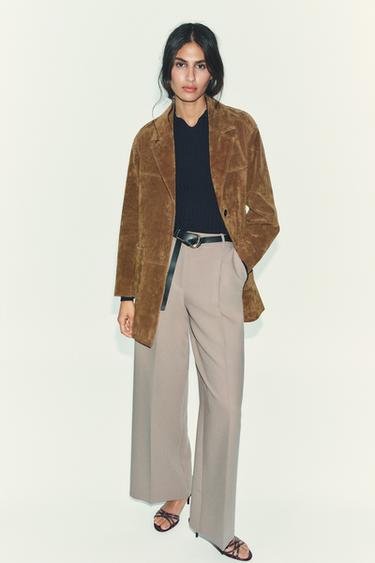 Zara Брюки прямого кроя с защипами и ремнем купить с доставкой.