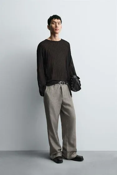 TEXTURED FLARE FIT TROUSERS