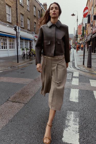 Zara Длинные бермуды в гусиную лапку с поясом