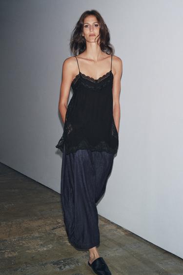 Zara Топ в бельевом стиле с кружевом — ZW COLLECTION