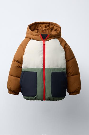 Zara Стеганая куртка COLOR BLOCK WATER REPELLENT