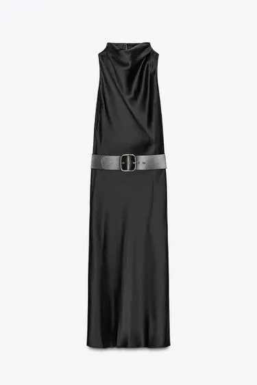 SATIN MIDI DRESS WITH BELT