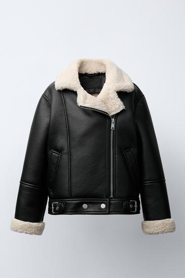 Zara Куртка-дубленка в байкерском стиле