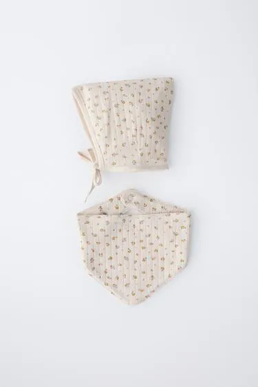FLORAL BONNET AND BANDANA SET