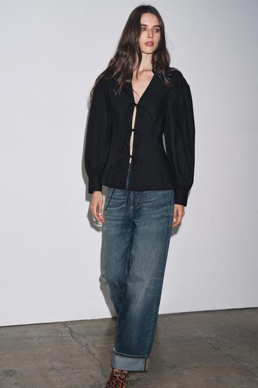 Zara Рубашка из поплина с завязками — ZW COLLECTION