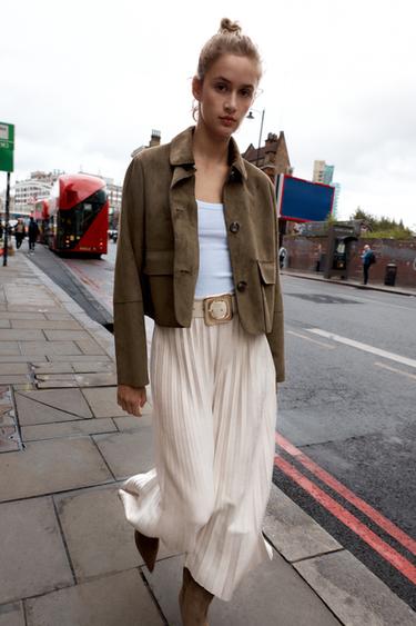 Zara Плиссированная юбка-миди под замшу с поясом