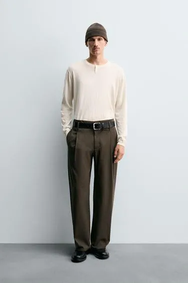 COTTON-CASHMERE BUTTON NECK SWEATER