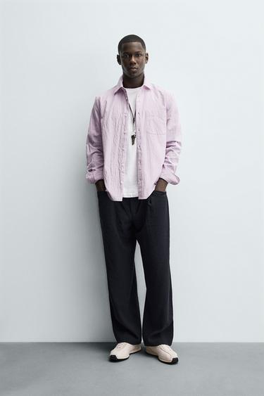 Zara Рубашка в полоску с эффектом потертости