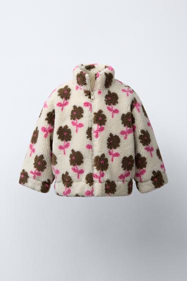 Zara Куртка из искусственной овчины с цветочным принтом