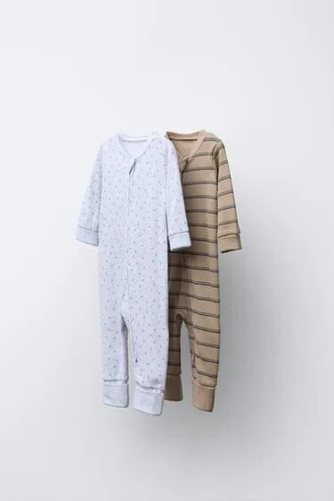TWO-PACK OF FLORAL AND STRIPED FULL SLEEPSUITS WITH CONVERTIBLE FEET