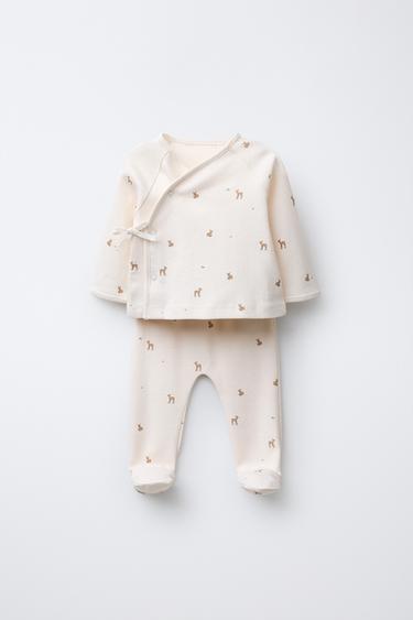 Zara Комплект из футболки и ползунков с оленятами