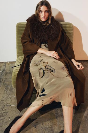 Zara Платье с принтом, кружевом и бусинами