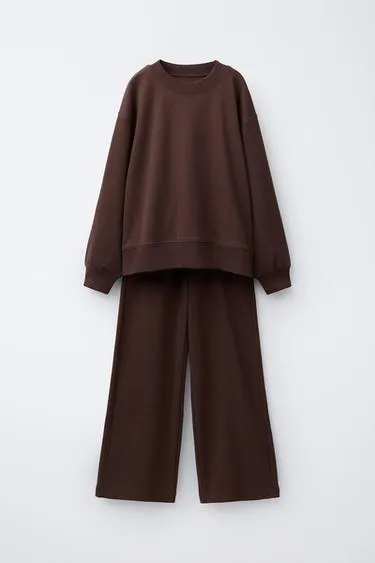 Комплект из толстовки и брюк WIDE LEG из флиса, однотонный